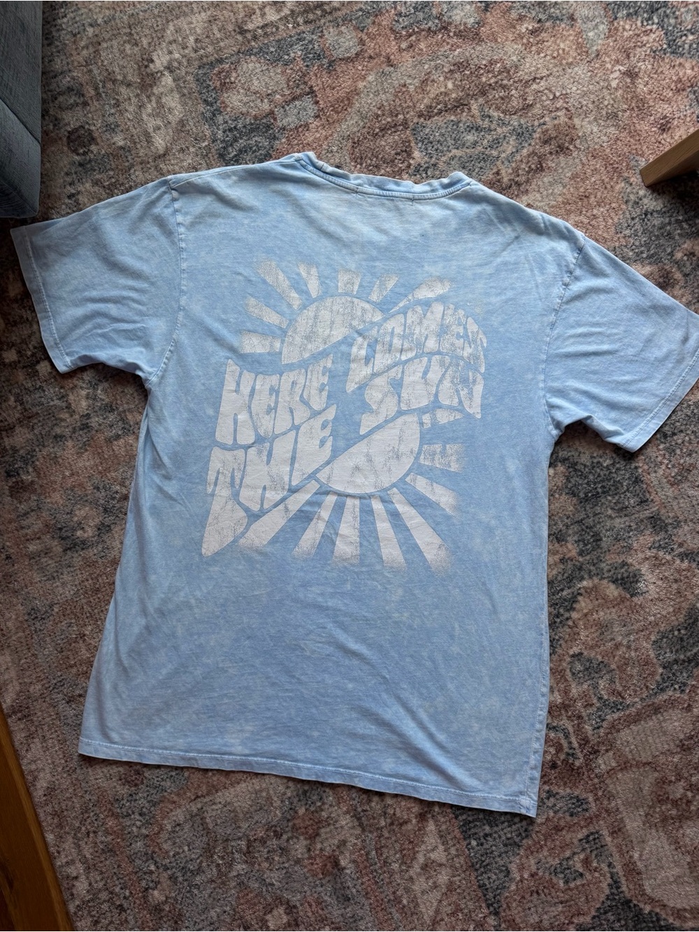 ALTAR’D STATE Light Blue Mineral-Wash Oversized Tee with White Sun Logo - S